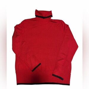 89th & Madison Red Turtleneck Sweater with Black Trim